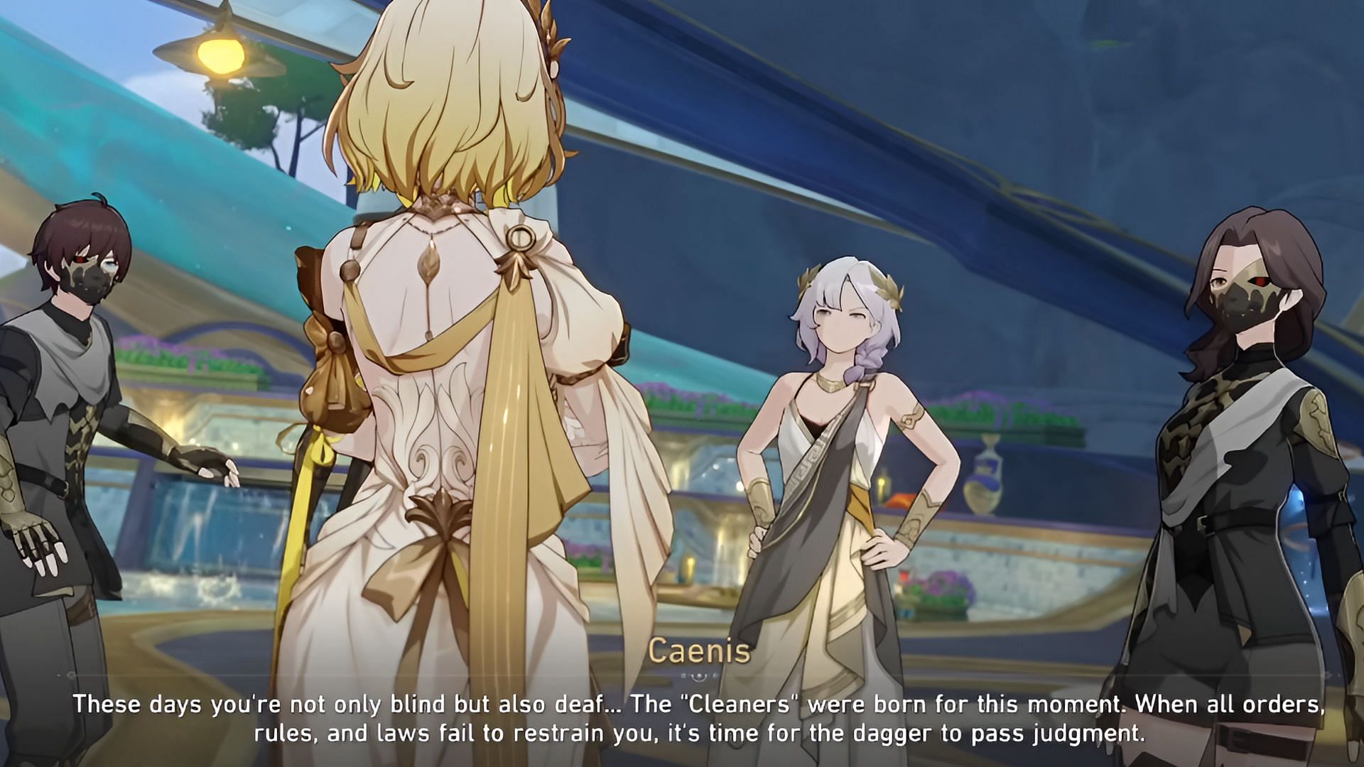 Confrontation by Caenis and the Cleaners (Image via HoYoverse)